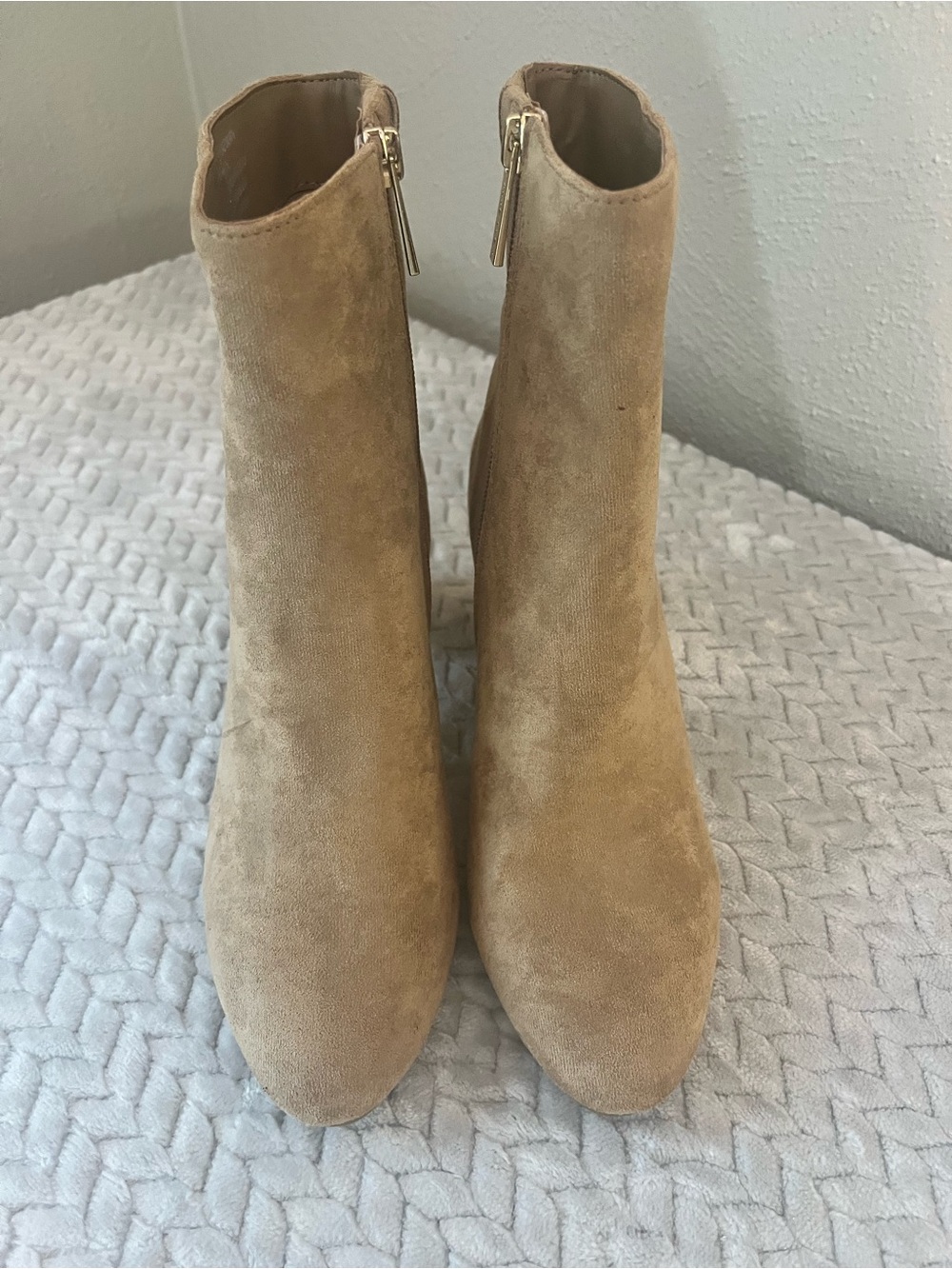 Suede Zip Ankle Boots - Tan